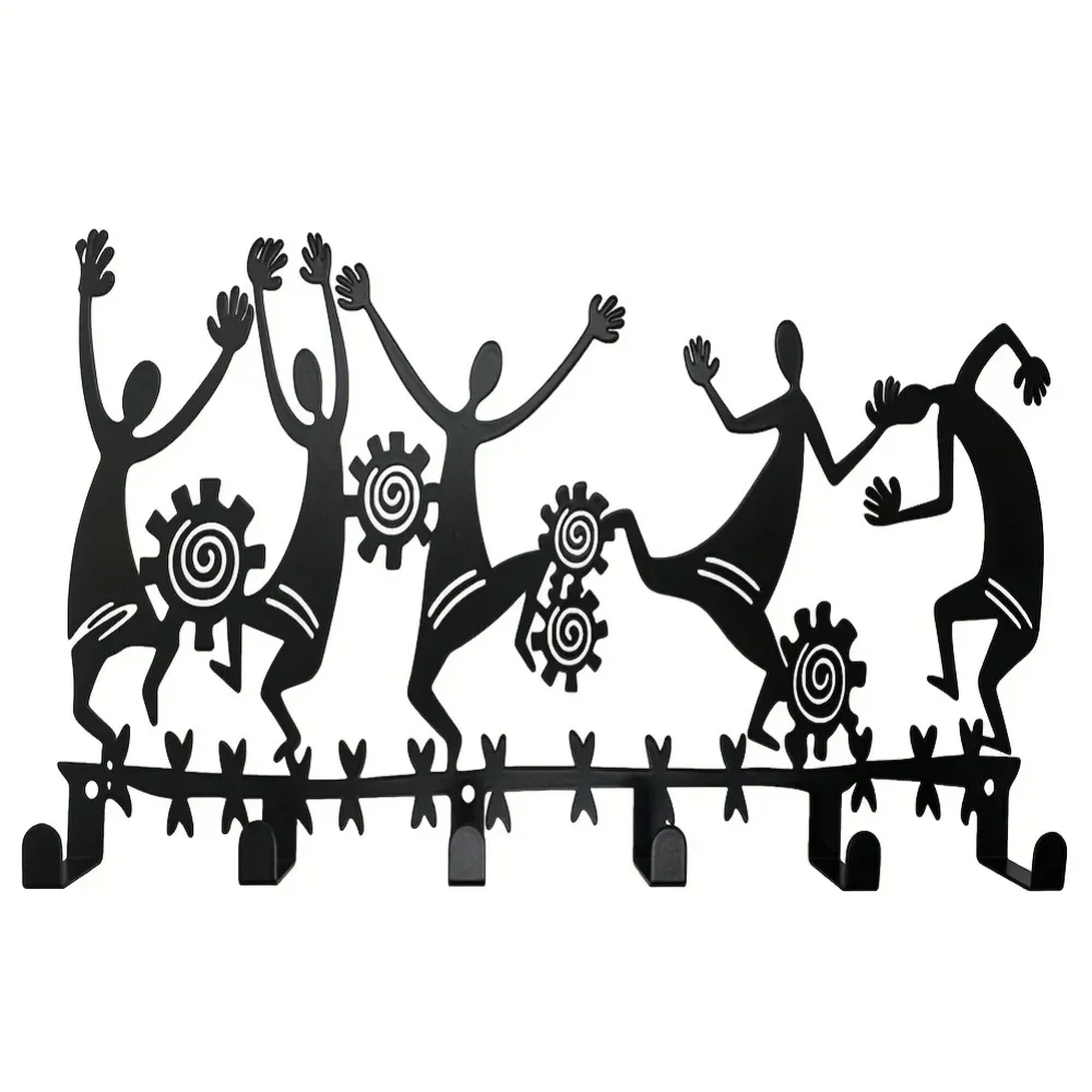 Черный настенный держатель для ключей с 6 крючками прихожей и