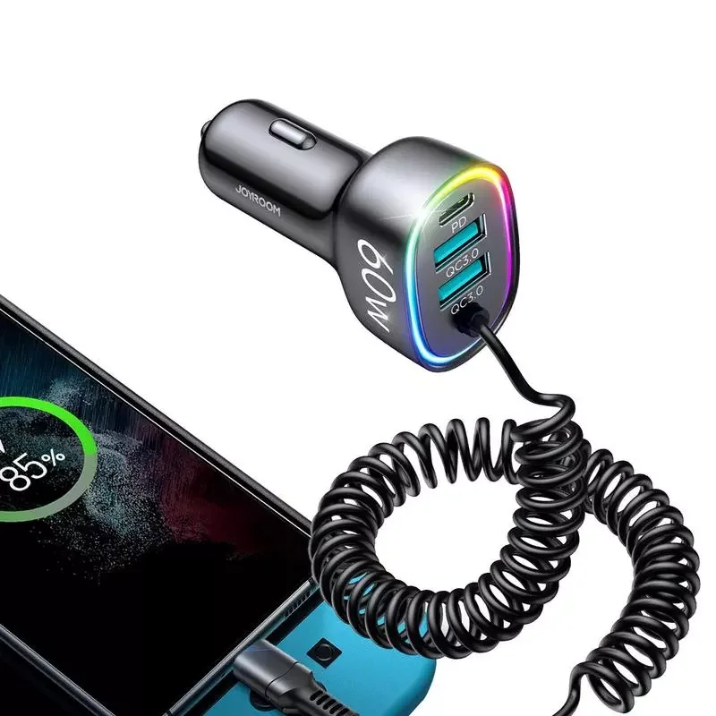 

Car Charger Fast Charging QC 3.0 Car Charger Adapter 4 Ports USB/Type-C Car Charger With Excess Voltage And Under Voltage