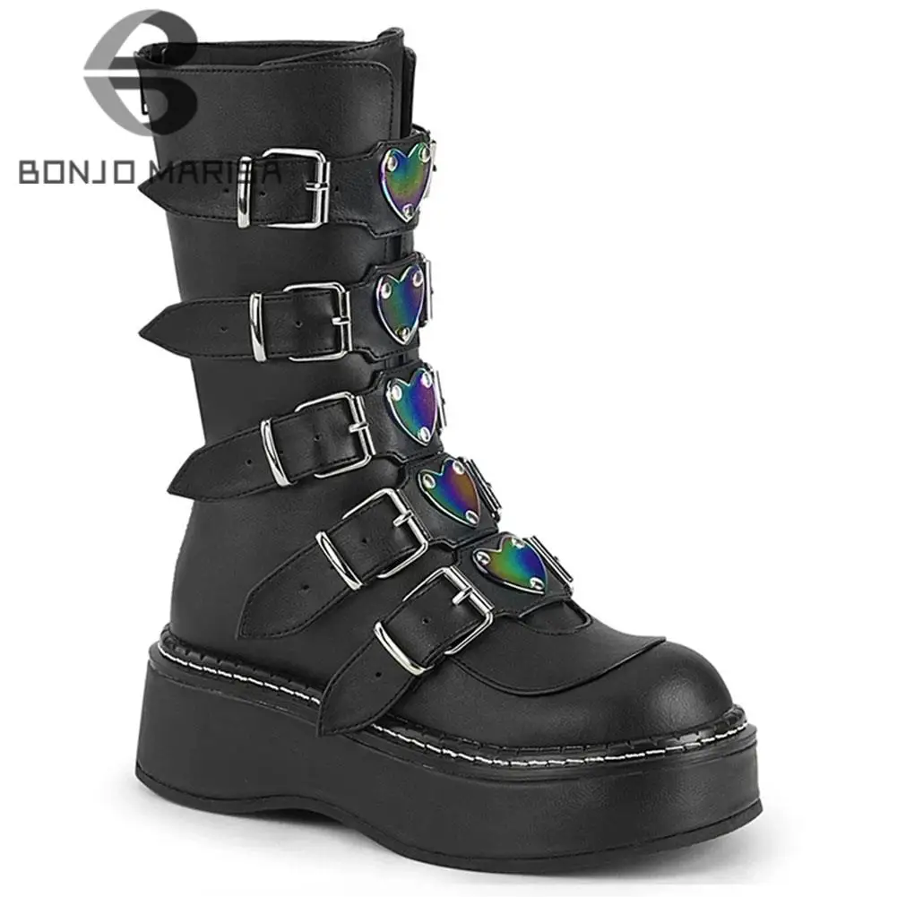 Big Size 43 Dropship Punk Platform Brand Wedges Goth Platform Chunky Heel Motorcycle Boots For Women Shoes Zip women's Boots
