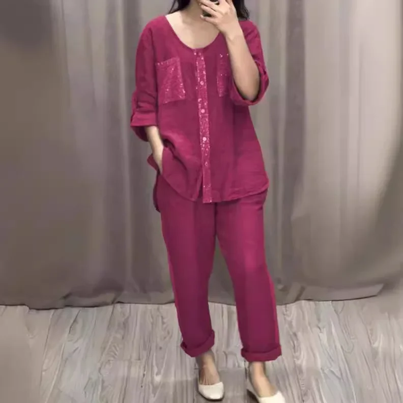 Комплект одежды из 2 предметов однотонный кардиган с блестками хлопка и брюки