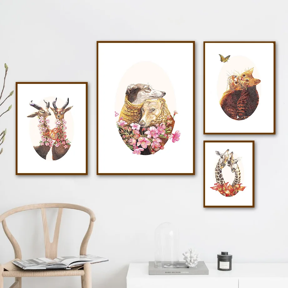 Настенная Картина на холсте с изображением цветов собак овец жирафа совы кота