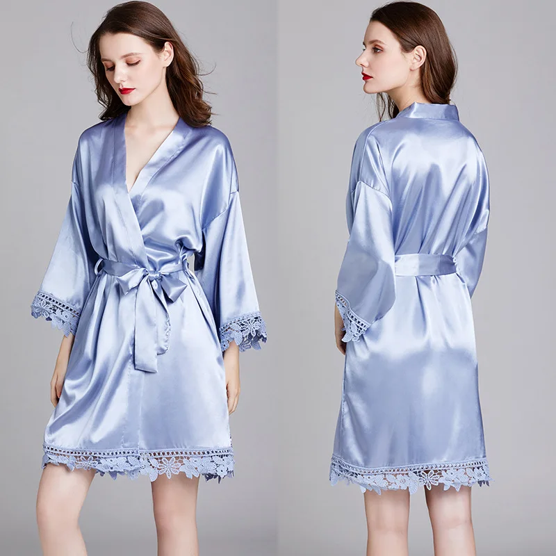 Spring and Summer Long Sleeved Large Robes Size Silk Ice Silk Pajamas Home Nightgown Bathrobe Women