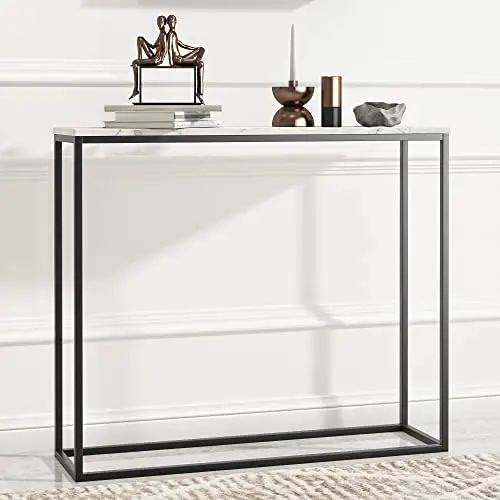 

Modern Faux Marble Console Table for Entryway, Rectangular Entrance Sofa Table, Entry Table with Gold Metal Frame, Bar Table for