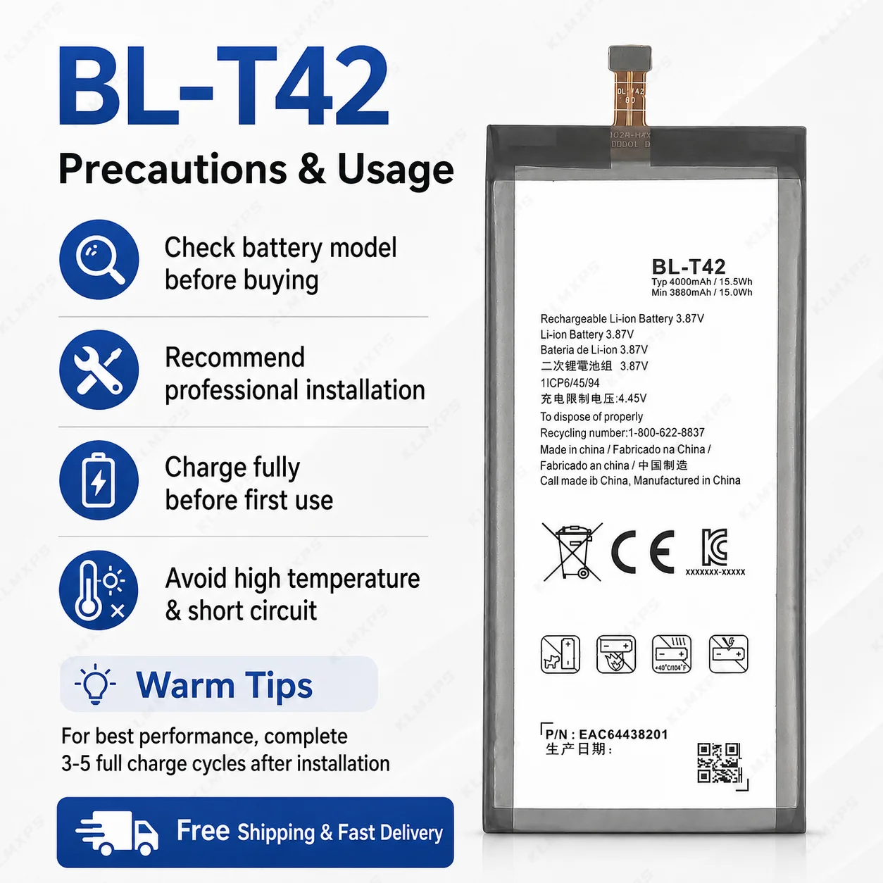 Фото Аккумулятор BL-T42 для смартфона LG V50 ThinQ 5G V50ThinQ LM-V500 V500N V500EM V500XM, перезаряжаемая батарея, новинка, в наличии №5