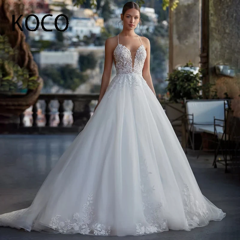 

MACDOUGAL Charming V-neck Wedding Dress A-line Lace Appliques Cut-out Court Train Sleeveless Vestido De Noiva Made To Order