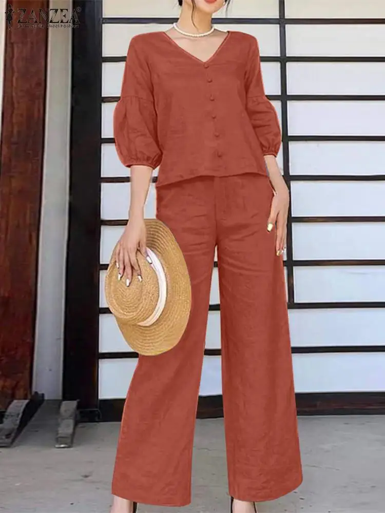 Костюм ZANZEA женский летний из 2 предметов Элегантная блузка с рукавом 3/4 модные