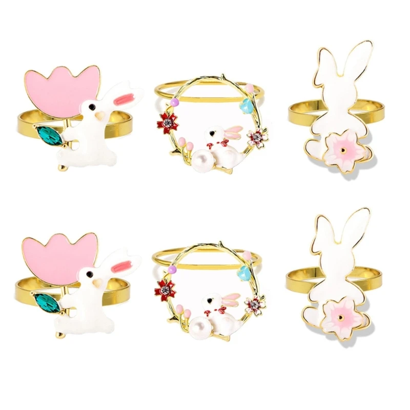 

6Pcs Easter Bunny Ear Napkins Rings Rabbit Napkins Rings Holders Table Decorations for Easter Party Family Gatherings M76D