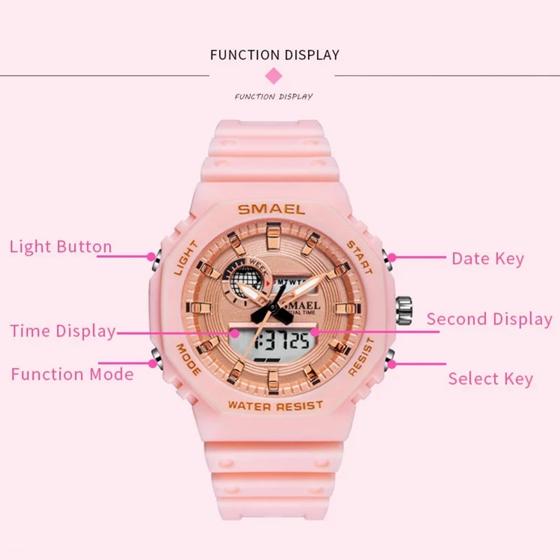 SMAEL Fashion Women Digital Watch Top Luxury Brands Sports Ladies Watches LED Quartz Small Dial Wrist Watch Relogio Feminino