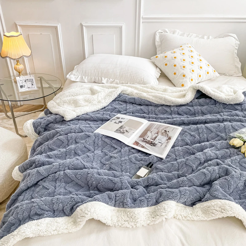 

Домашнее толстое одеяло для кровати, двустороннее кашемировое Флисовое одеяло в клетку из ягненка, зимнее теплое покрывало для дивана, Детс...