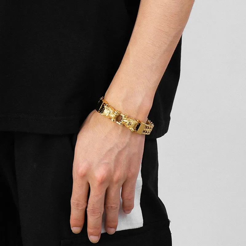 Мужские браслеты из нержавеющей стали Fongten 215 мм несколько цветов двойной волк