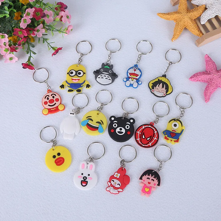 

100 PCS Cute Keychain Cartoon Anime PVC Colorful Pendants Children Favor Keyrings Wholesale Reward Prizes Holiday Gift Sets