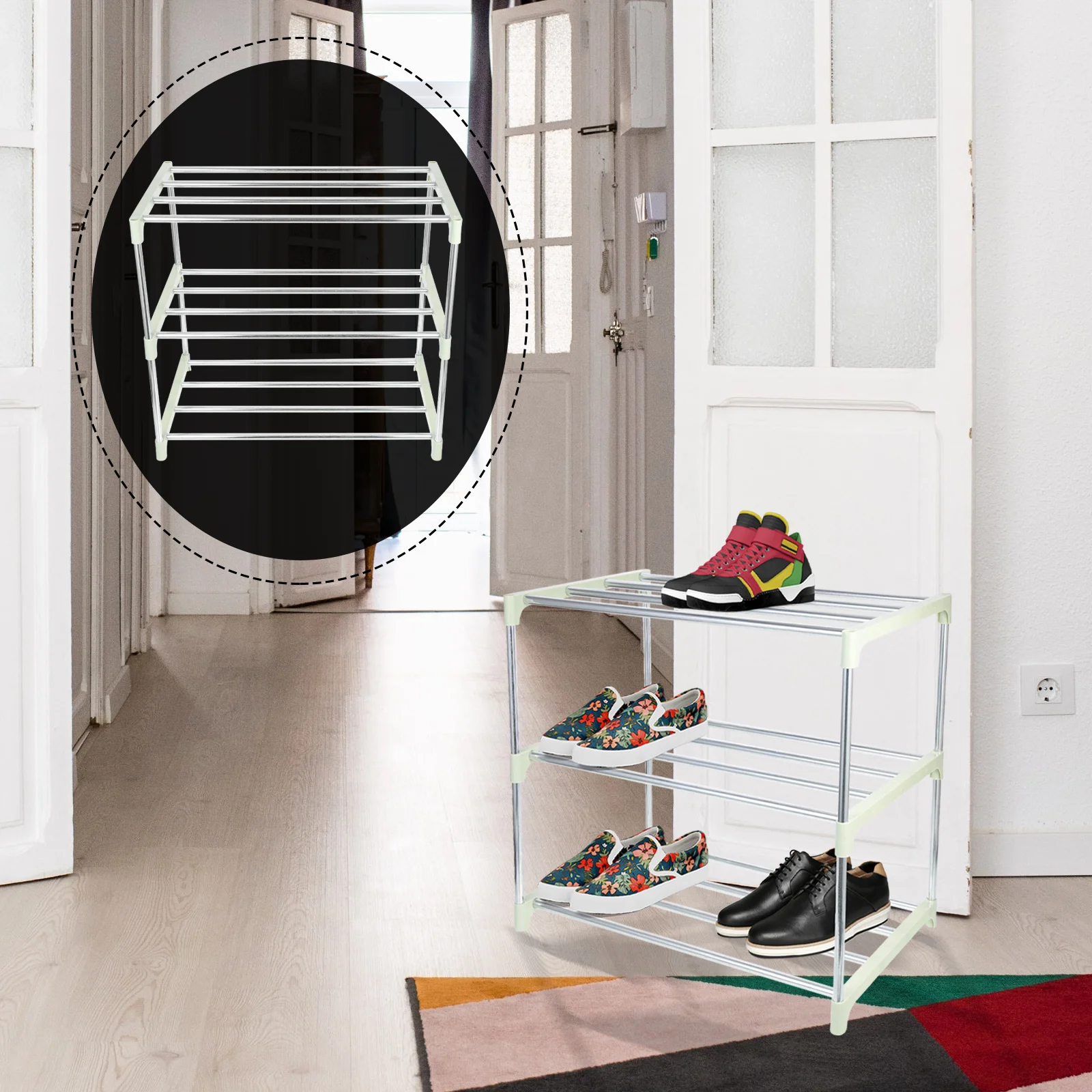 

Shoe Rack Organizer Shelf Storage Shoes Entryway Layer Tower Metal Three Stackable Stainless Cabinet Closets Household Steel