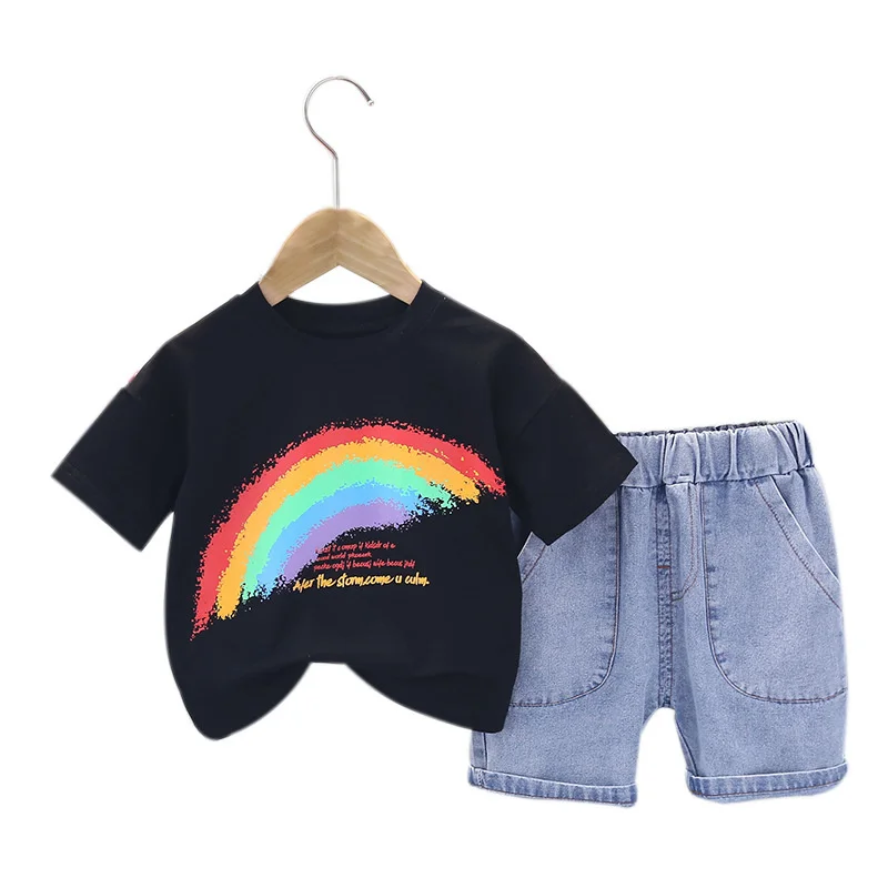 

Новинка, летняя одежда для маленьких девочек, костюм, детская спортивная хлопковая футболка и шорты для мальчиков, 2 шт./компл., повседневный ...