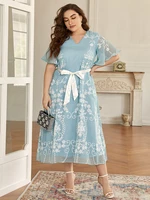 toleen elegant women plus size large maxi dresses 2022 summer ruffled blue long oversized muslim evening party festival clothing