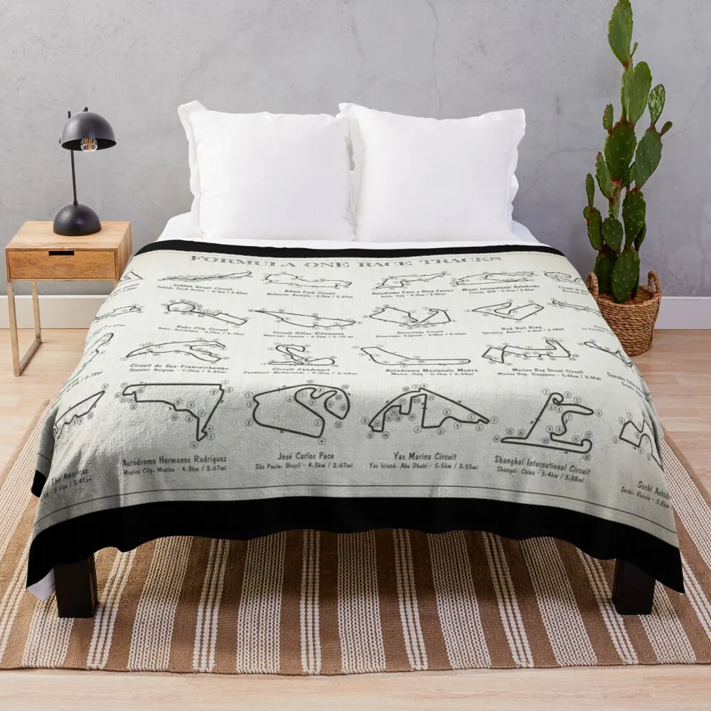 

F1 Race Tracks (Blueprint - Light Ivory) Throw Blanket Decorative Blankets Cute Blanket