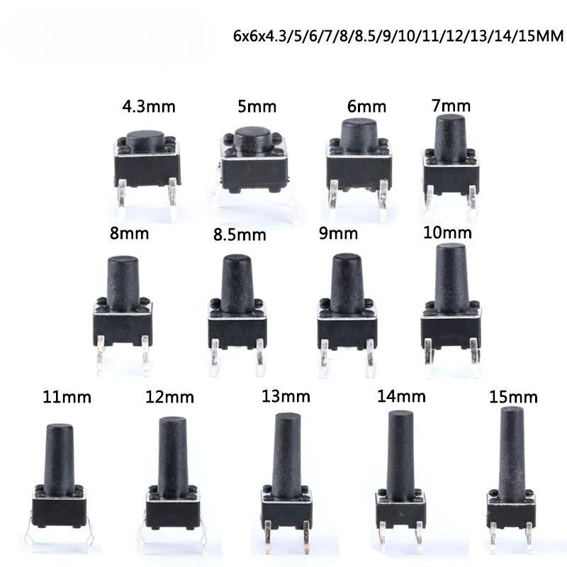 

20PCS PCB Momentary Tactile Tact Mini Push Button Switch Panel DIP 4Pin Micro switch 6*6*4.3/5/6/7/8/8.5/9/10/11/12/13/14/15MM