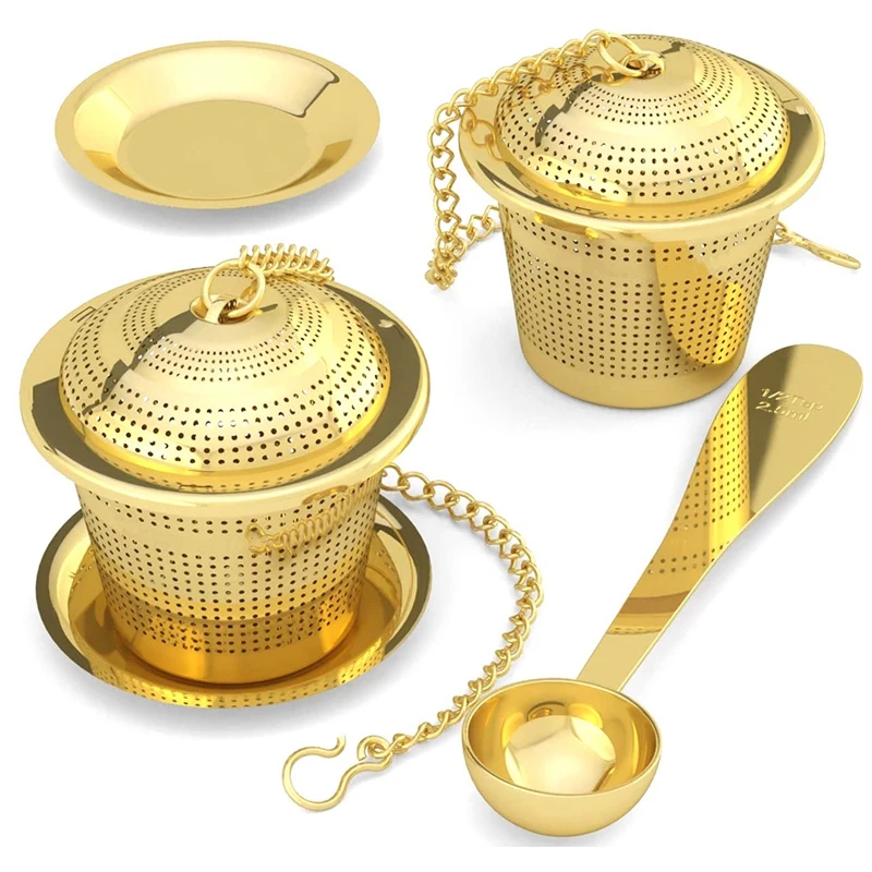 

Loose Leaf Tea Infuser (Set of 2) with Tea Scoop and Drip Tray - Ultra Fine Stainless Steel Strainer & Steepe