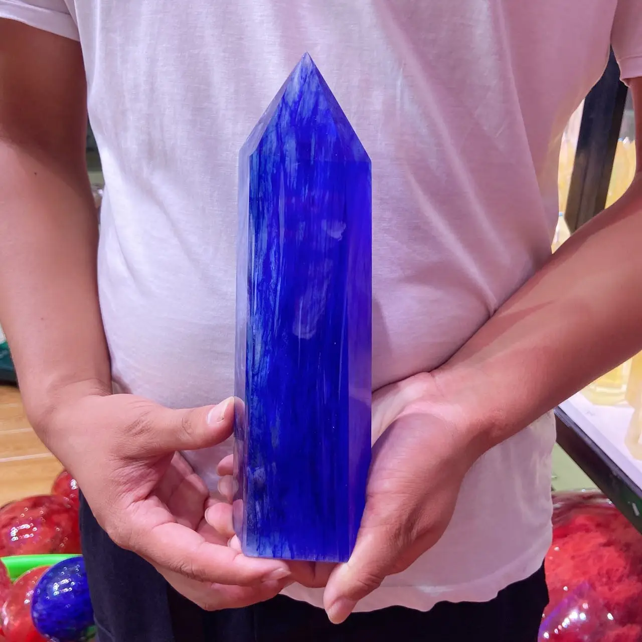 

Natural blue Smelting Stone Quartz Crystal Point Wand Hexagonal Obelisk Reiki Healing Gemstone Mineral Rock Decor Jewelry