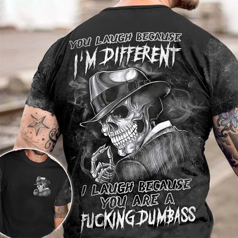 

Summer Explosive 3D Skull Print Pattern Men'S T-Shirt Retro Street Casual Oversized Sweat Absorbent Breathable Men'S Clothing