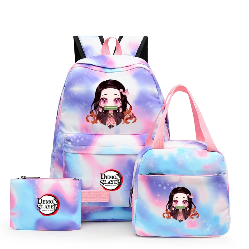 3 шт./компл. аниме Demon Slayer рюкзак обратно в школу детские рюкзаки для девочек Kawaii