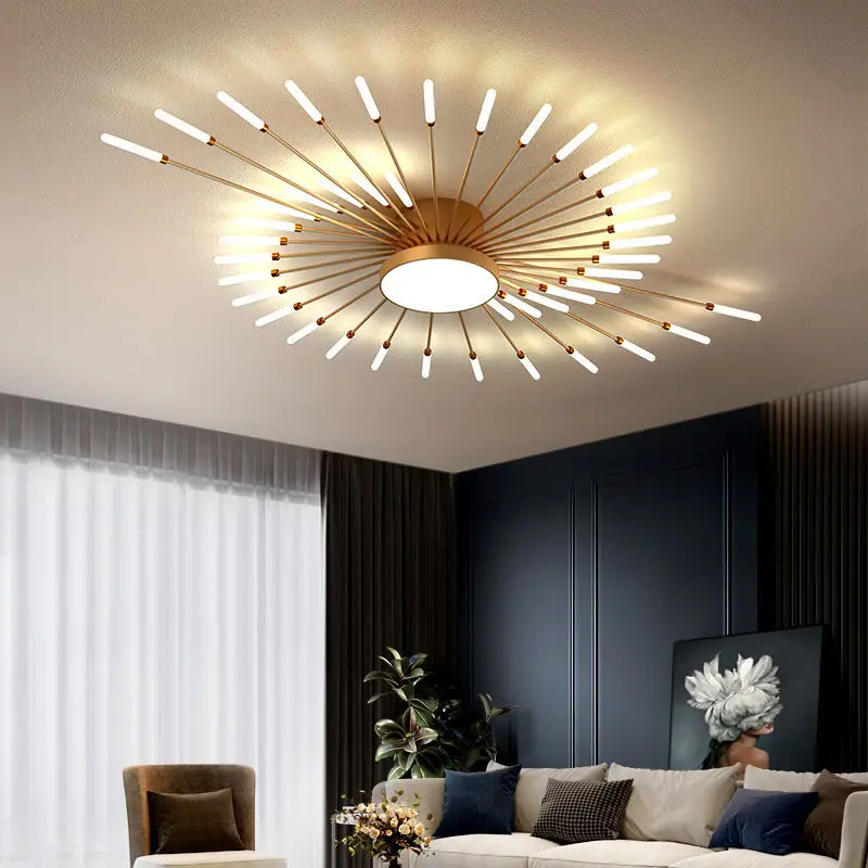 Modern  Led Chandelier Light Fireworks Led Ceiling Lamp For Living Room Bedroom Dining Room Study Kitchen Home Gold Branch 220V