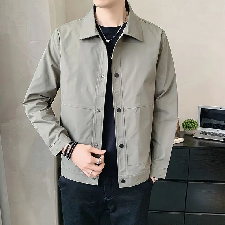 

Solid Color Coat New Hombre 2022 Casual Single Breasted Jacket Men Spring and Autumn Outerwear Turn-down Collar Clothing Q151