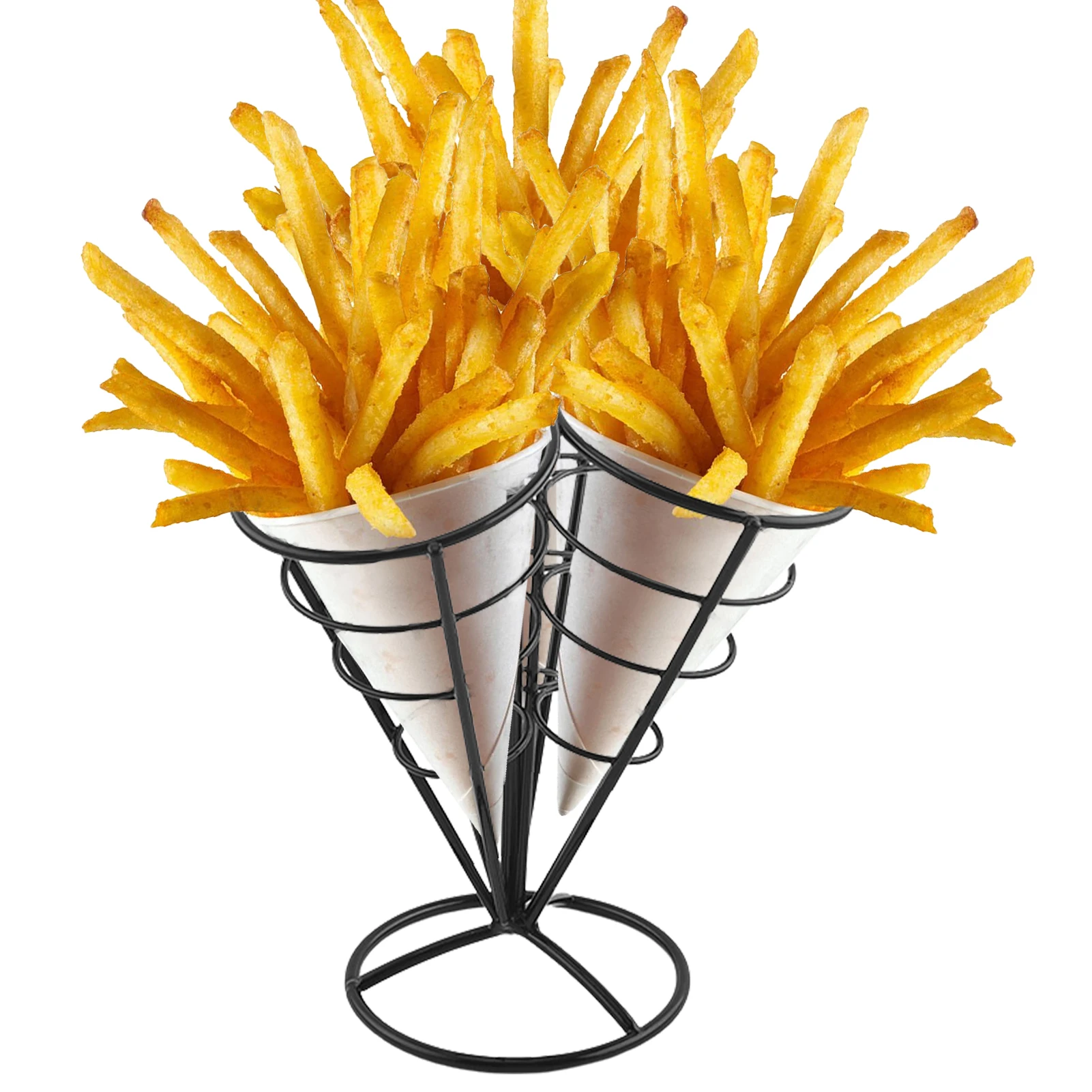 Cone French Fry Stand Three Combination Conical Fried Fish And Chips Snack Stand Food Cone Display Holder Suitable For Kitchen