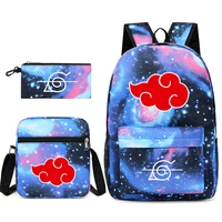 3pcs naruto students waterproof nylon backpack for women pencil case large travel backpacks female school bag for teenage girls