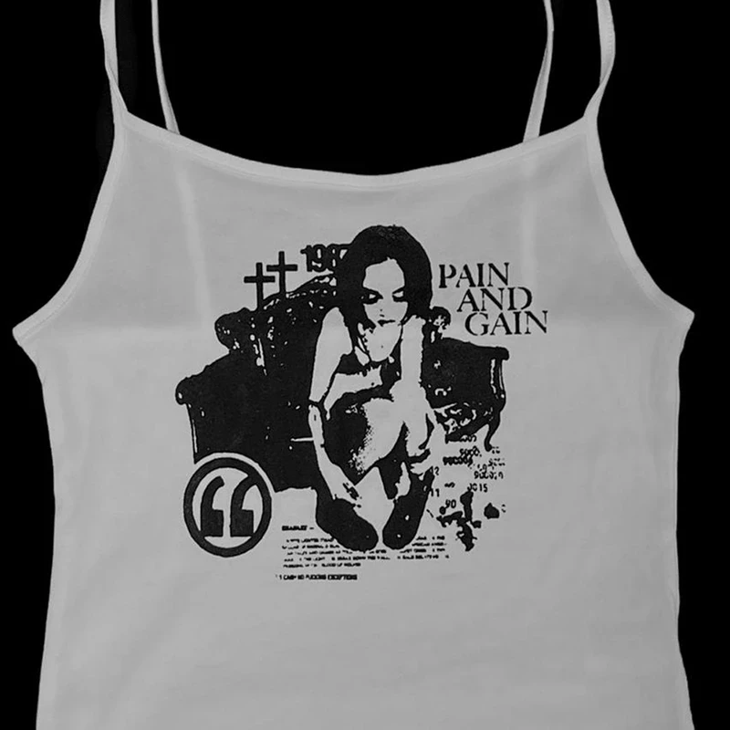 

Vintage Punk Sexy Camis Top Gothic Fairy Grunge Graphic Print Crop Top Summer Casual Y2k Clothes Emo Girl Corset Cute Baby Tee
