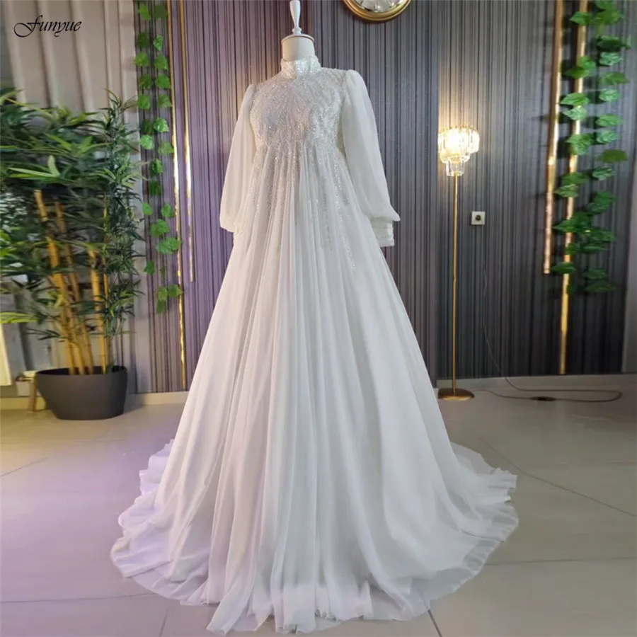 Funyue Vestido De Noiva плюс размер мусульманское свадебное платье в Дубае с высоким