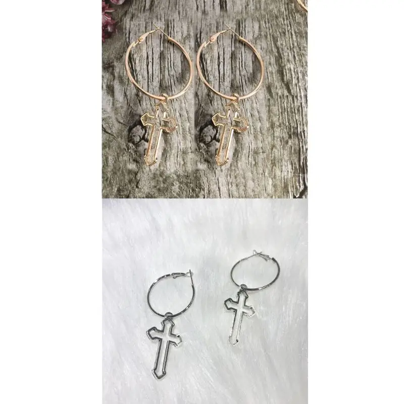 

Hollow Cross Dangle Earrings Harajuku Metal Geometric Drop Earrings Jewelry
