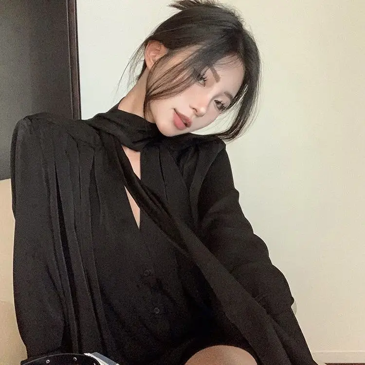 Блузка женская с V-образным вырезом свободная и приталенная рубашка из шифона