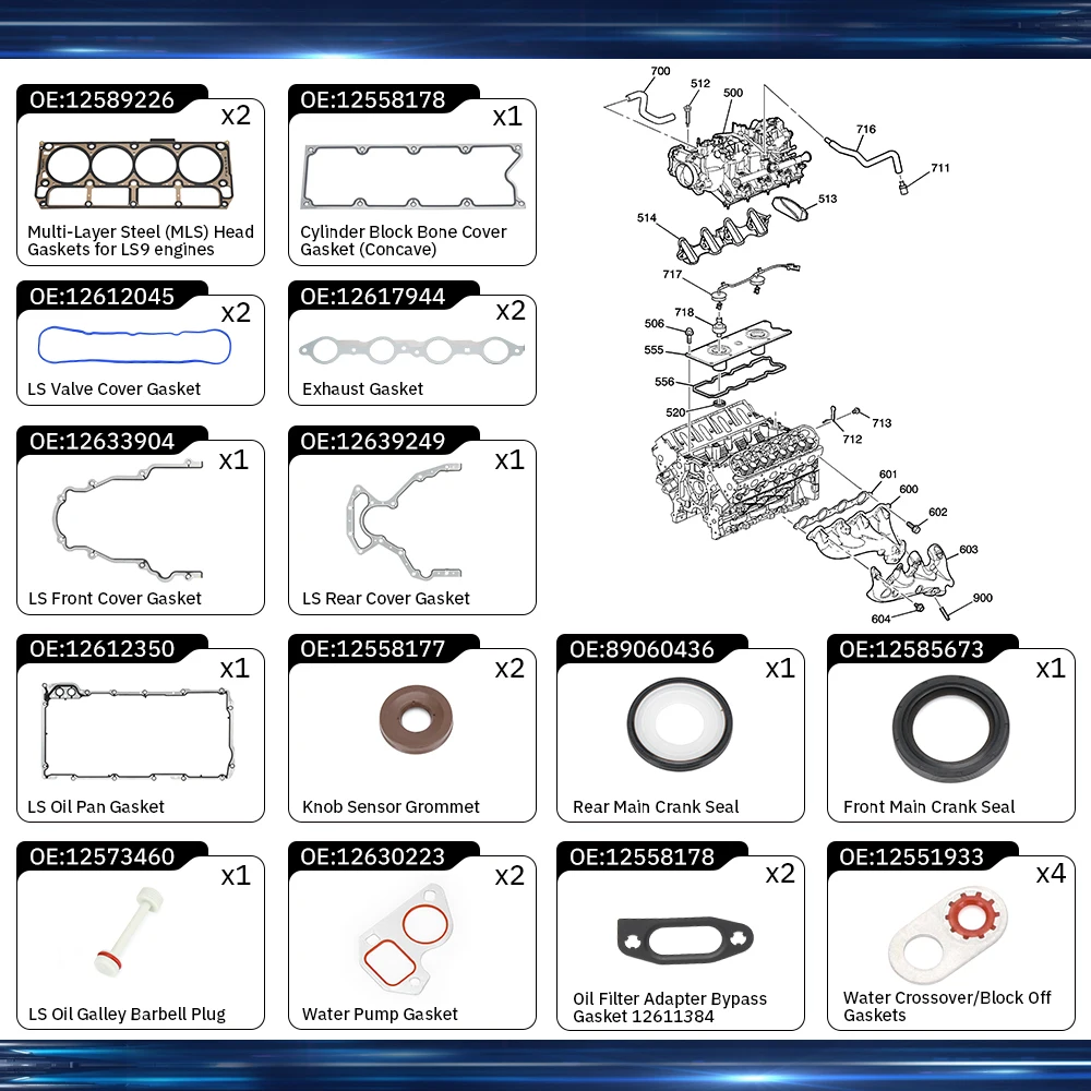 Новый комплект прокладок LS и прокладки головки LS9 для LS1/LS6/LQ4/LQ9/4.8L/5.3L/5.7L/6.0L/6.2L