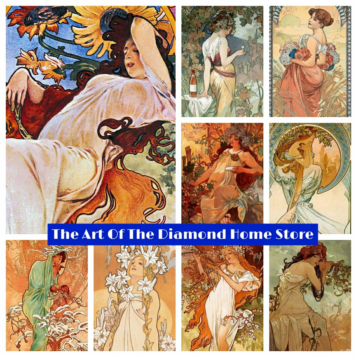 

AB Diamond Mosaic Alphonse Maria Mucha Diamond Painting Embroidery Complete Kit Home Decor Wall Art Large Size Famous Paintings