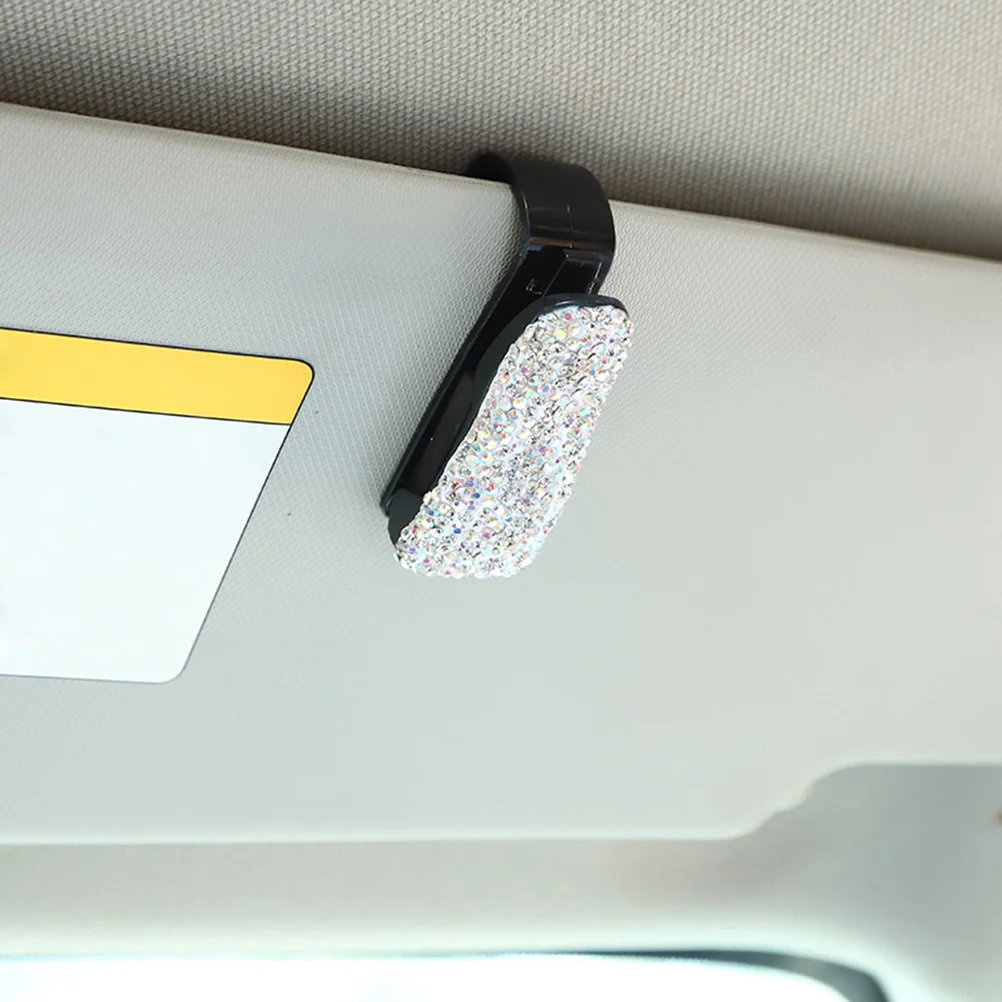 Автозажимный клип с ринестонами для хранения солнцезащитных очков, билетов и квитанций на автомобильном козырьке.