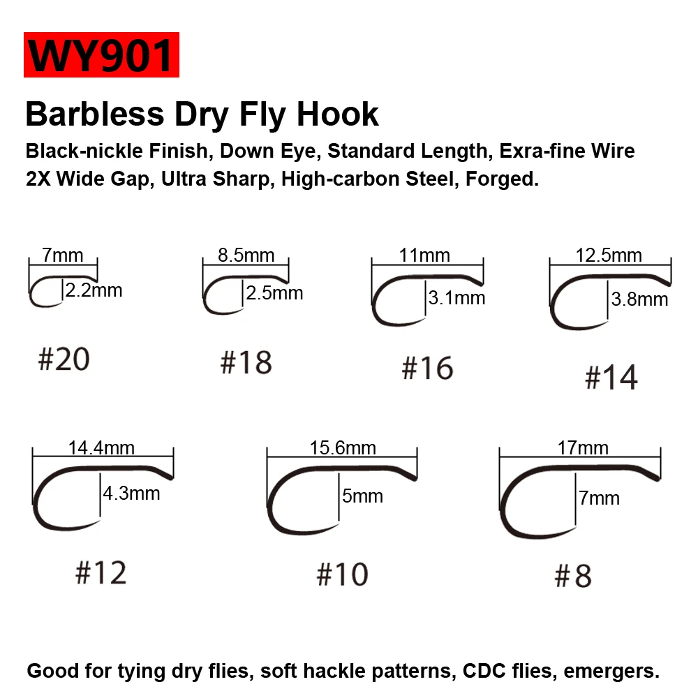 Bimoo 200 шт. черные безбородые крючки для вязания мушек Nymph Scud Caddis Streamer Dry Wet морской и пресноводной рыбы.
