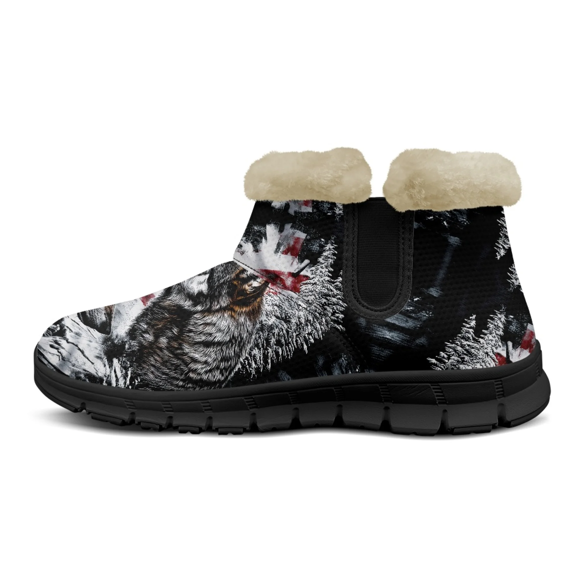 INSTANTARTS Warm Ankle Snow Boots Women Winter American Flag Wolf Pattern Shoes Soft Ladies Short Plush Comfortable