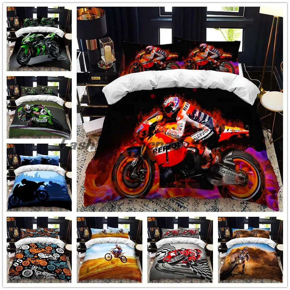 

Motorcycle rider bed duvet cover set queen calico Twin size comforter bedding set Single complete set