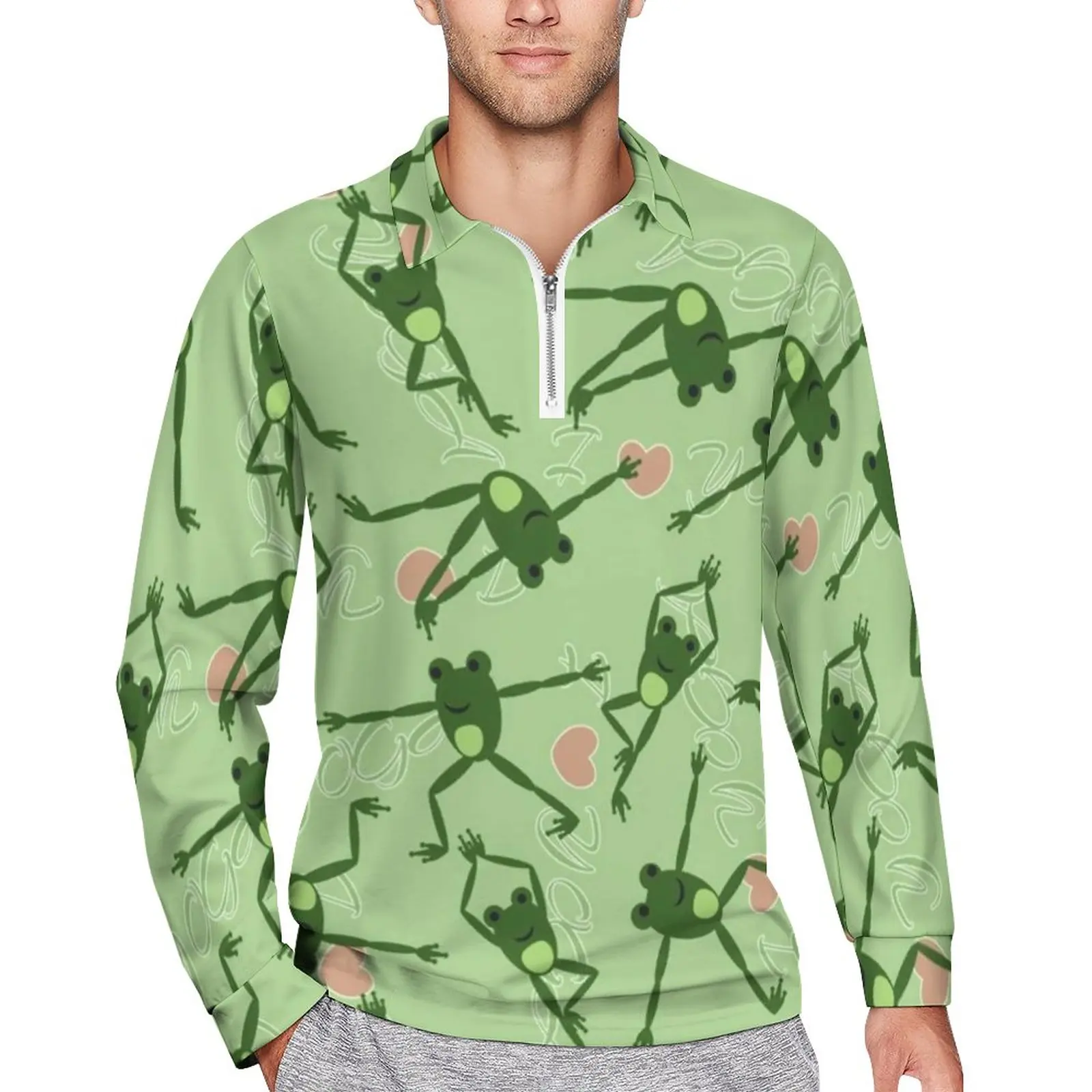 

Frog Polo Shirts Spring Animal Cartoon Heart Casual Shirt Long Sleeve Turn Down Collar Streetwear Printed Oversized T-Shirts