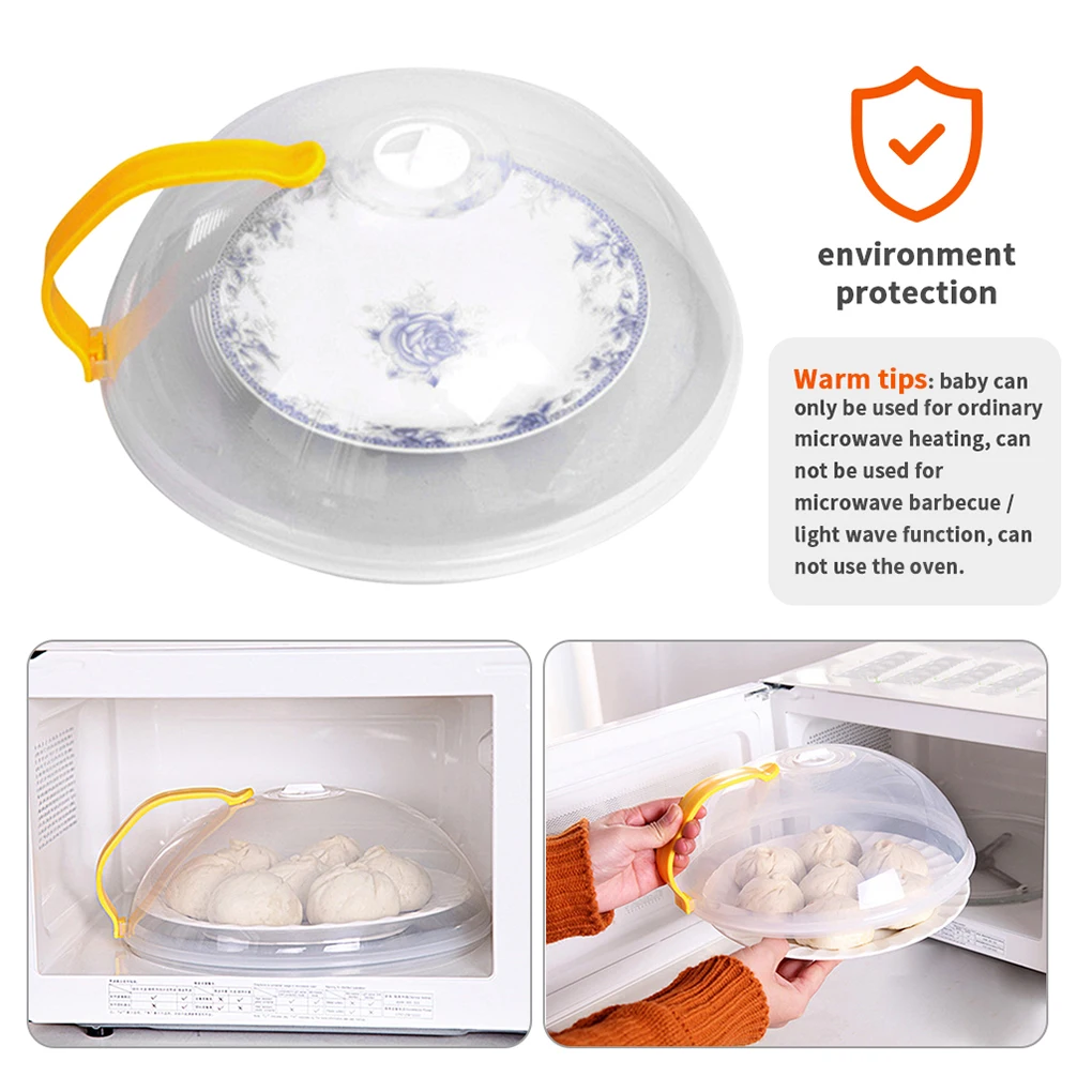 Food Cover Microwave Oven Dish Plate PP Cover Transparent Anti-Splash Cap With Color Random Handle 29x10cm