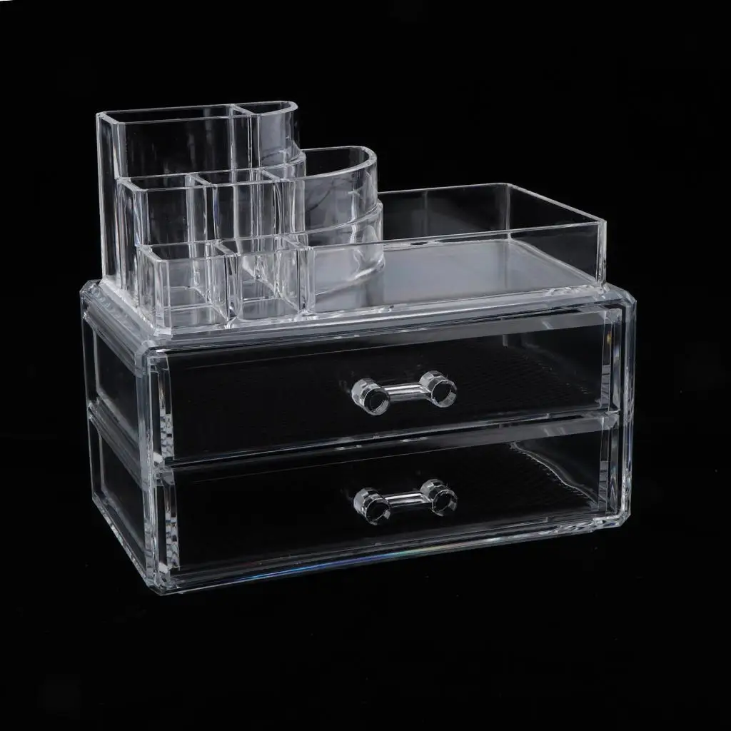 

Clear Makeup Holder Organizer Large Jewelry and Cosmetic Storage Holder Rack 2 Piece Set Acrylic Makeup Organizer