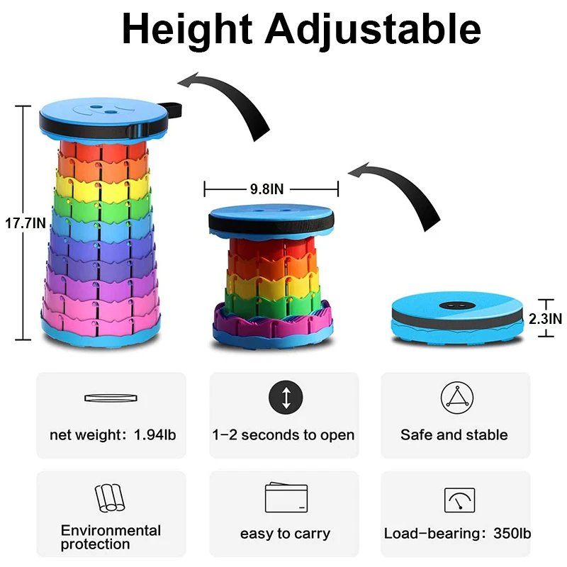 

Modern Rainbow Telescopic Stool Outdoor Telescopic Plastic Stool Rotary Cushion Portable Travel Storage Bag Queue Folding Chair