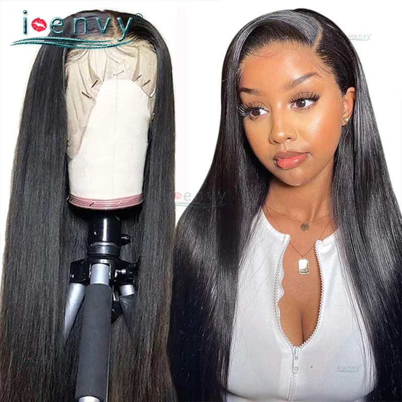 

I-ENVY Human Hair Lace Frontal Wig Pre Plucked HD Transparent Lace Wigs 30 Inches Straight Brazilian Human Hair Wigs For Women
