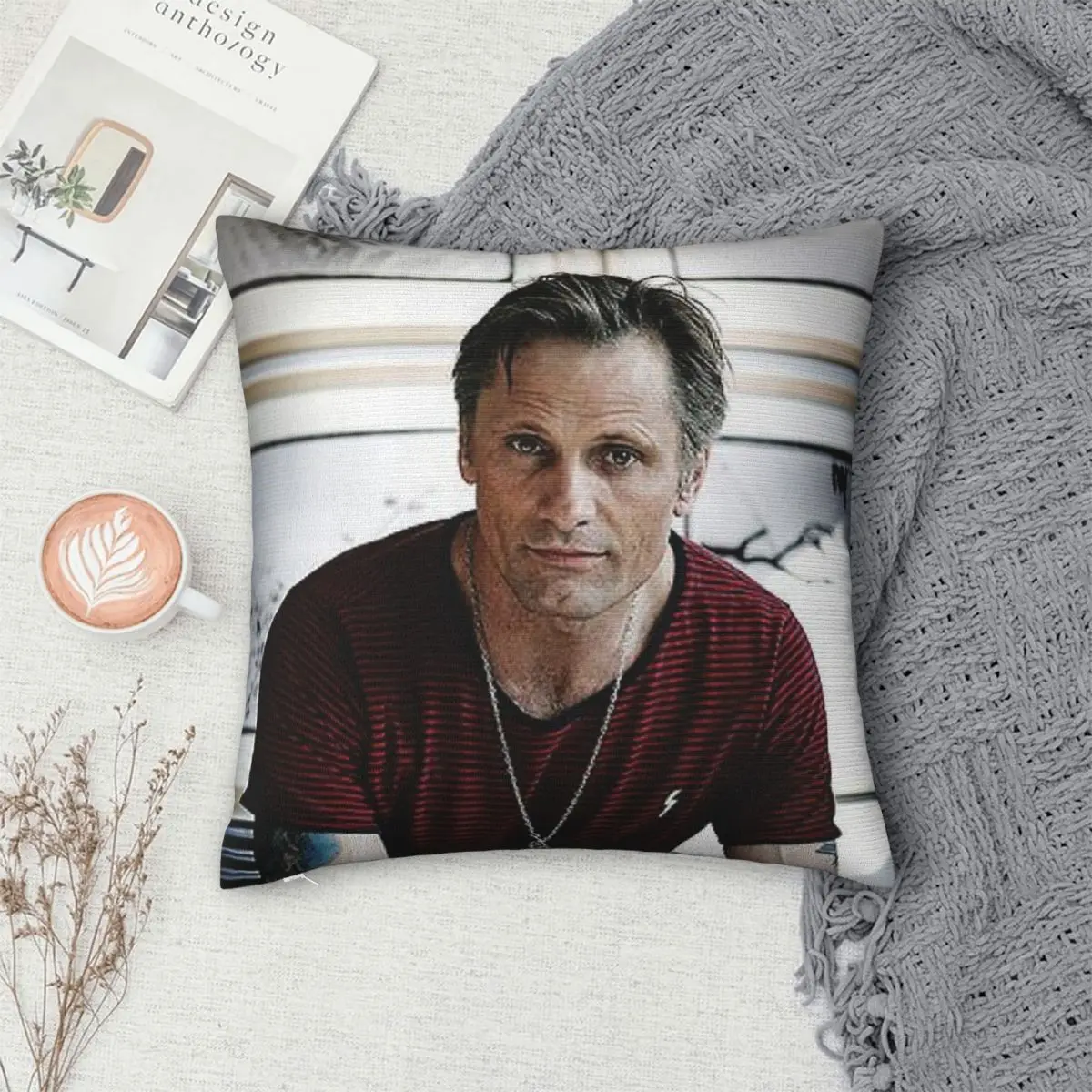 Фото Наволочка Viggo Mortensen Actor из полиэстера, льна и бархата, креативная, с декоративной молнией, чехол для декоративной подушки, домашний чехол для подушки 45x45 №4