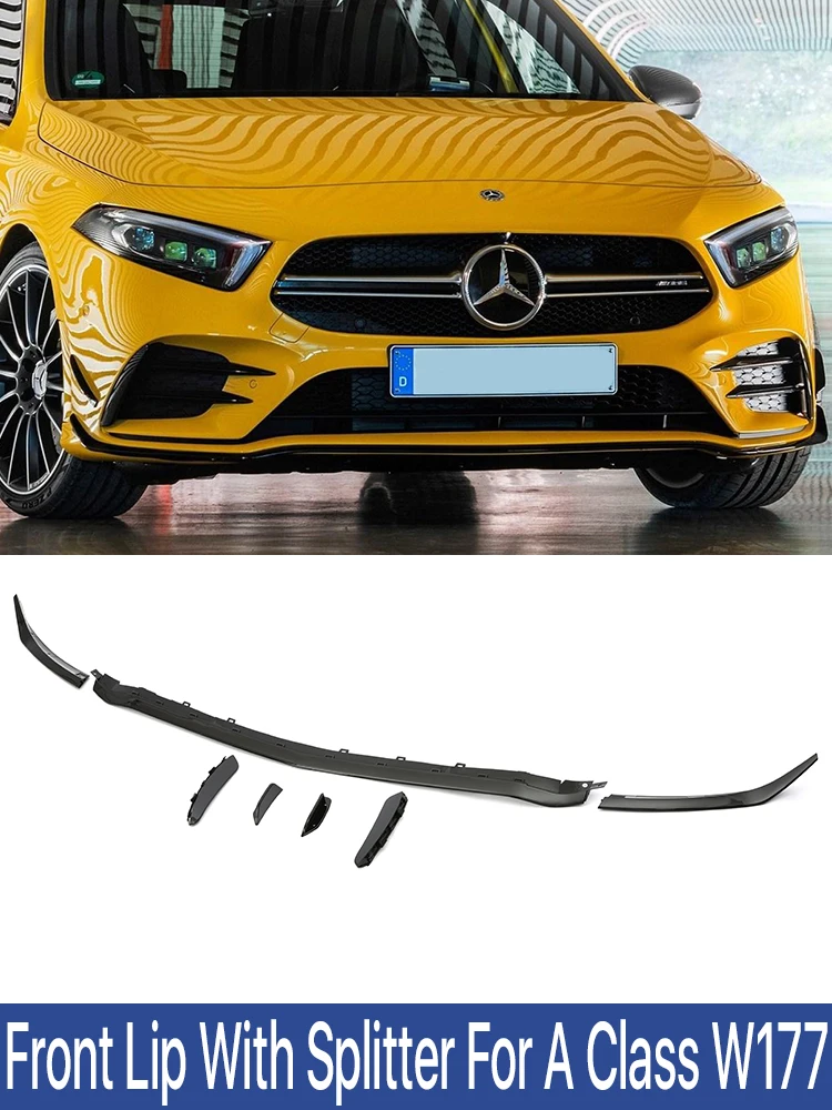 

A35 Style Front Lip With Splitter 3 PCS Spoiler Diffuser For Mercedes Benz A Class W177 V177 Matte Glossy Black Carbon Look