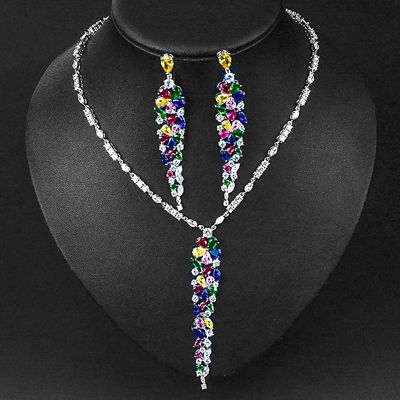 

European Style Luxury Zircon Crystal Jewelry Set For Women Africa Indian Wedding Banquet Party Dress Accessory Parrure De Bijoux