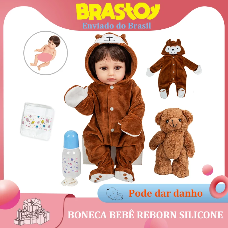 

Baby Reborn Doll Bear Boy 48cm Silicone Body Can Be Bathed Gift For Children Send From Brasil