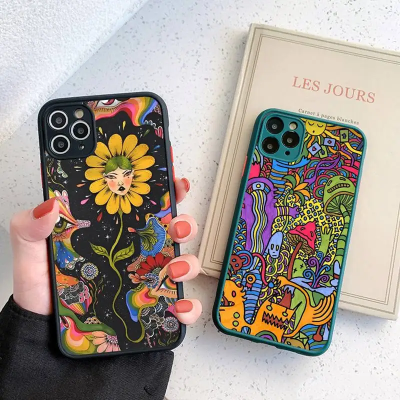 Indie Hippie Art Phone Case for iPhone 14 11 12 13 Mini Pro Max 8 7 Plus X XR XS MAX Translucent Matte Cover