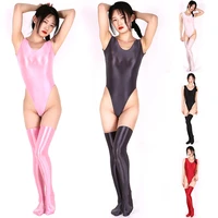 no pad transparent glossy bodysuit with stockings 2 pieces set sexy shiny high elastic romper push up bathing suit swimwear