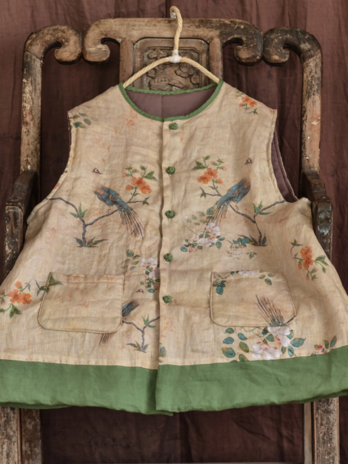 Новый китайский Sle Национальный жилет с принтом верхняя одежда для женщин 2024 зима